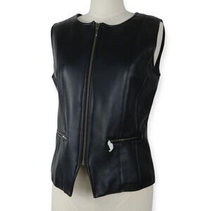 NWT Y2K Vintage MB Designs Black Imitation Leather Zip Up Vest L
